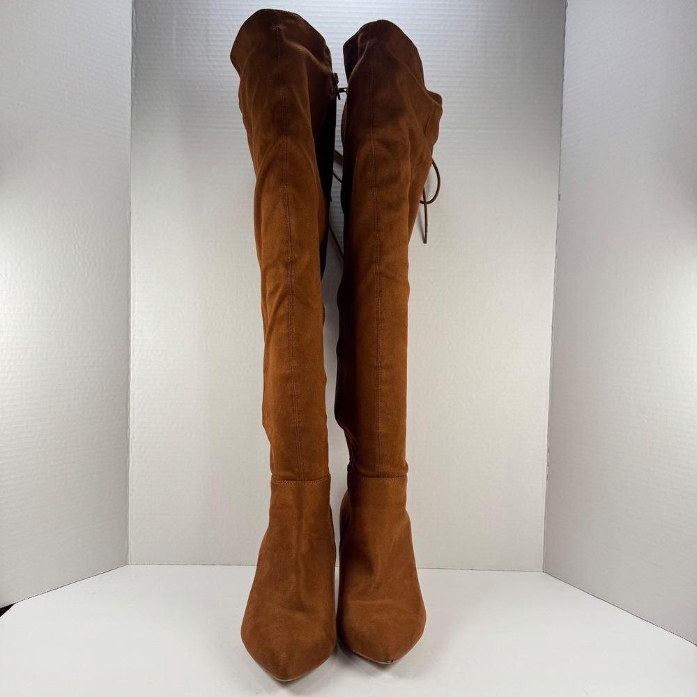 Torrid Women 9WW Cognac Brown Faux Suede Over The Knee Lace Up Wide Calf Boots